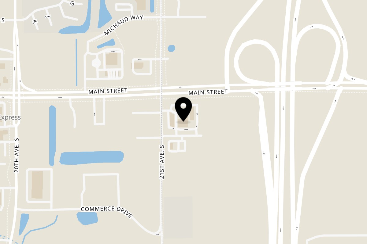 Map showing the location of Fiesta Mexican Hugo on 7090 21st Ave N in Hugo